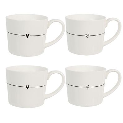 Clayre & Eef Tasse 4er Set 300 ml Weiß Keramik Herzen (Gr. (4)12x8x7 cm / 300 ml)