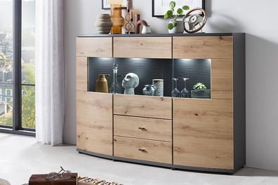 FLORI 081 Highboard Artisan Eiche MDF Tiefgezogen Korpus: nthrazit/Ohne LED Beleuc