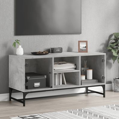 vidaXL TV-Schrank mit Glastüren Betongrau 102x37x50 cm