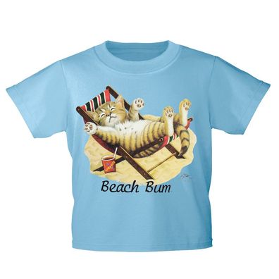 Kinder T-Shirt mit Print Cat Katze im Liegestuhl Beach Bum KA063/1 Gr. hellblau / 152