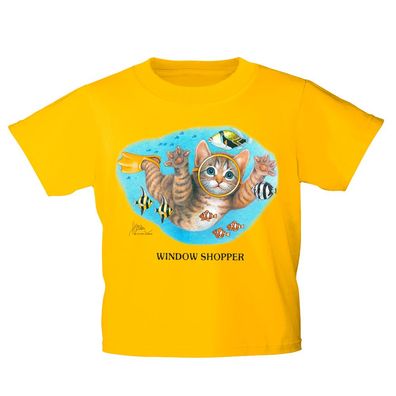 Kinder T-Shirt mit Print Cat Katze Taucher Fische KA065/1 Gr. gelb / 152/164