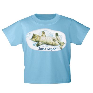 Kinder T-Shirt mit Print Cat Katzen Snow Angel Schnee-Engel KA058/1 Gr. hellblau / 15