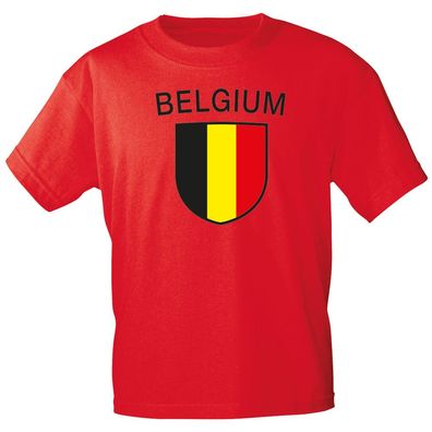 Kinder T-Shirt mit Print Fahne Wappen Belgien 73323 rot Gr. 152/164