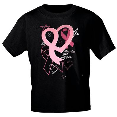 T-Shirt mit Print | Miracles can Happen | Schleife Rosa | 10960 Schwarz | Gr. S-3XL