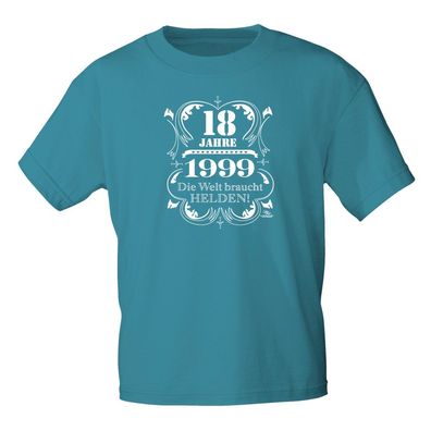 T-Shirt mit Print - 18 Jahre - 1999 Die Welt braucht Helden - 12883 hellblau - Gr. S