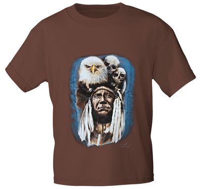 T-Shirt mit Print - Indianer Adler Totenkopf - 92006 rotbraun - Gr. L