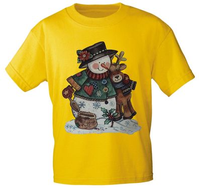 T-Shirt mit Print - Schneemann - 10417 - versch. Farben zur Wahl - gelb / XXL