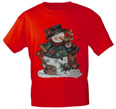 T-Shirt mit Print - Schneemann - 10417 - versch. Farben zur Wahl - rot / L