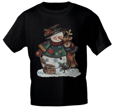 T-Shirt mit Print - Schneemann - 10417 - versch. Farben zur Wahl - schwarz / L