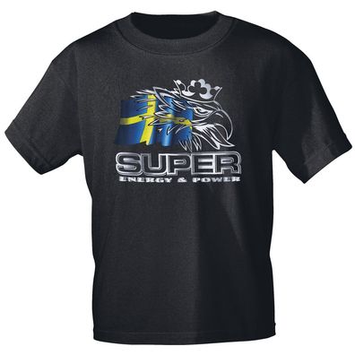 T-Shirt mit Print - Trucker - Schwedenflagge Super Energy & Power - 10442 schwarz Gr