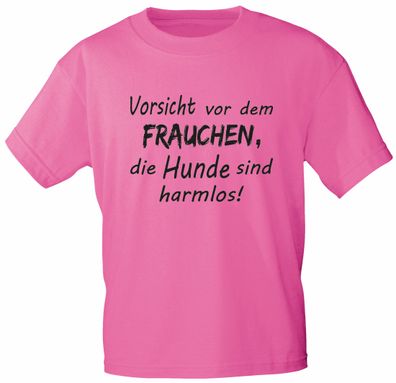 T-Shirt mit Print - Vorsicht vor dem Frauchen, die Hunde sind harmlos - 12952 rosa