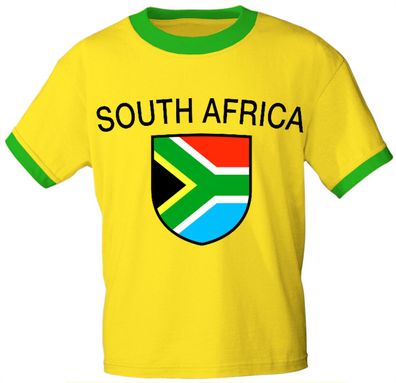 T-Shirt mit Print - Wappen Flagge Fahne South Africa - Südafrika - 76437 gelb Gr. S