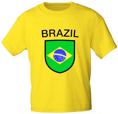 T-Shirt mit Print Wappen Fahne Brazil Brasilien 76329 gelb Gr. S-3XL