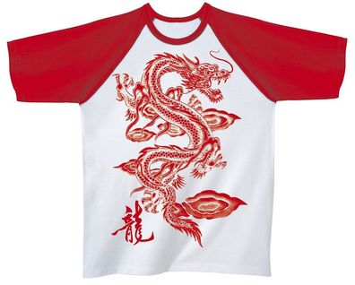 T-Shirt unisex mit Print - Drache - 09593 rot-weiß - Gr. M