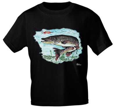 T-Shirt unisex mit Print - Hecht - 09815 schwarz - Gr. S