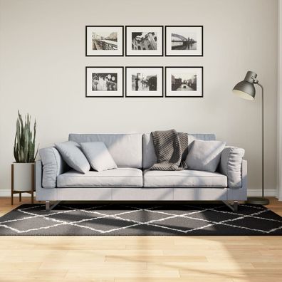 vidaXL Teppich Shaggy Hochflor Modern Schwarz und Creme 100x200 cm