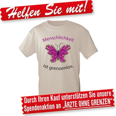 T-Shirt unisex mit Print - Menschlichkeit ist grenzenlos - 10142 cremefarben - Gr. S