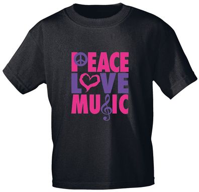 T-Shirt unisex mit Print - Peace Love Music - 10253 schwarz - Gr. S