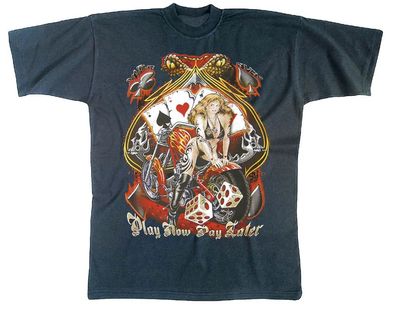 T-Shirt unisex mit Print - Play now - Pay later - 09276 dunkelblau - Gr. XXL
