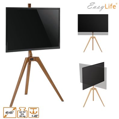 EasyLife - Staffelei Tripod Holz TV-Stativ 45 bis 65 Zoll, Schwenkbar & Höhenverst