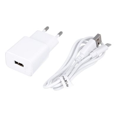 maXlife Netzteil 1A TYP-C Kabel USB-C Ladekabel Reiseladegerät 1m Kabel Weiß