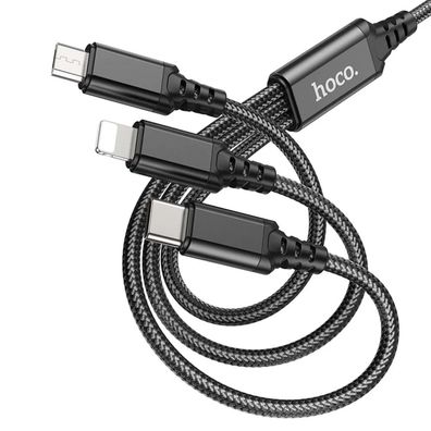 HOCO 3in1 Kabel USB zu iPhone Anschluss + Micro + Typ C X76 schwarz 1 m