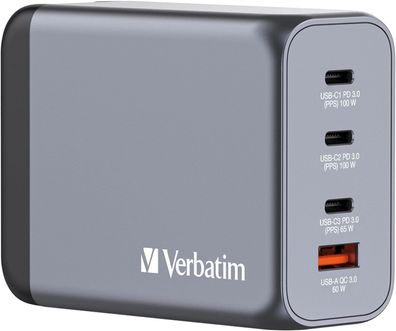 Verbatim GaN Charger 200 W, 4 Ports USB-C Ladegerät, Power Adapter mit 3 x USB-C