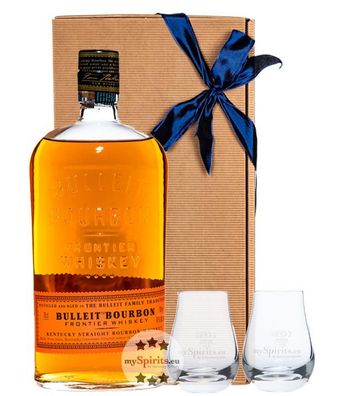 Bulleit Bourbon Whiskey Geschenkset & 2 Gläser (45 % Vol., 0,7 Liter) (45 % Vol., hid