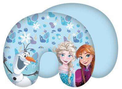 Disney Frozen Reisekissen, Nackenkissen, Anna, Elsa und Olaf mit Schneeflocken,