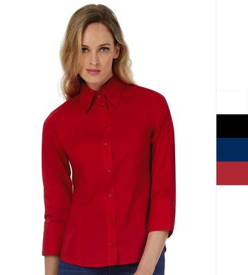B&C Damen Popelin Bluse mit 3/4 Ärmeln Hemd in XS - 2XL Milano SW520 NEU