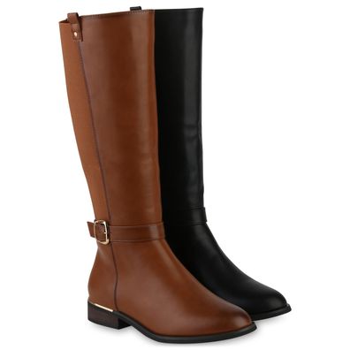 VAN HILL Damen Leicht Gefütterte Reiterstiefel Schnallen Freizeit Schuhe 840544