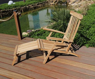 Teak-Deckchair natur unbehandelt Liegestuhl Gartenliege Sonnenliege Relaxliege