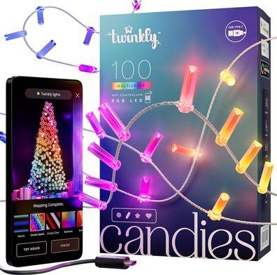 Twinkly Candies Smarte LED Lichterkette RGB 100 Kerzen klar Smart Kabel 6m