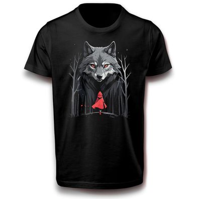 Grimm Rotkäppchen Kinder Märchen Wolf Mädchen Wald Magie Fantasy T-Shirt Baumwolle