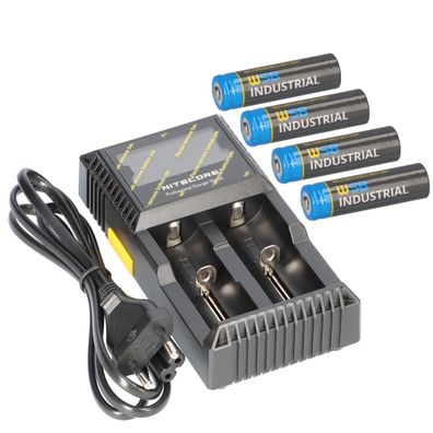 SET Nitecore D2 Ladegerät + 4x 14500 AA Solar Akku LiFePO4 3,2V 600mAh