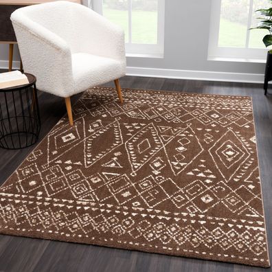 Teppich Wohnzimmer Hochflor Weich - Indianisches Muster Ethno Style