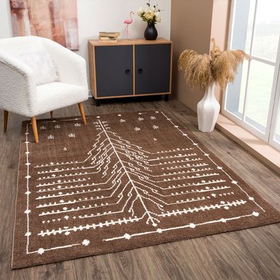 Teppich Wohnzimmer Cream Hochflor - Afrika Muster Ethno Boho Style