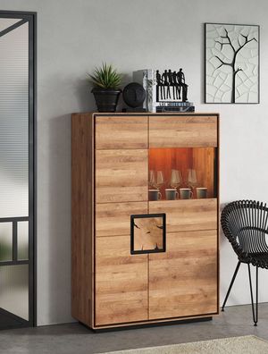 Highboard 100x151cm "Zarah" Wildeiche geölt Glas rechts