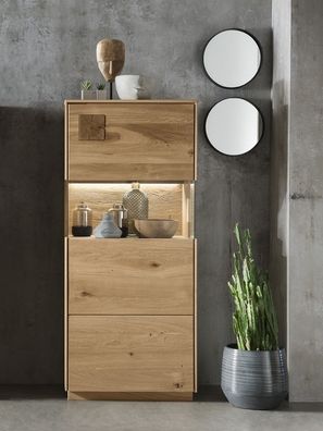 Highboard m. Glastüre 63x145cm 'Monza' Wildeiche geölt