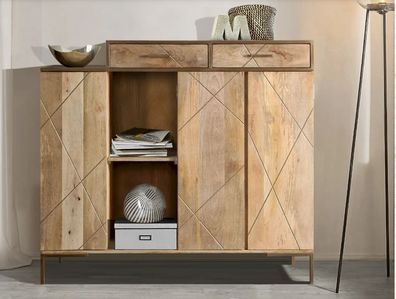 Highboard 145x132cm 'Houston' Mango natur & goldfarbig