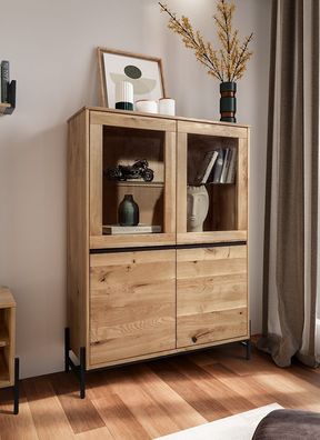 Highboard 106x145cm 'Veneza' Wildeiche & Metall schwarz