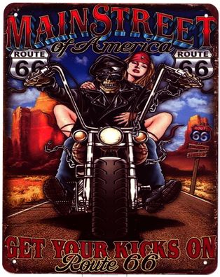 Blechschild Route 66 Mainstreet of America Deko Schild Aufschrift Druck 20 x 25
