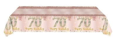 Party Tischdecke Rosa/Gold mit Zahl "70" verziert "Happy Birthday" 174 x 234 cm