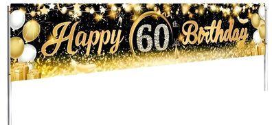 60. Geburtstag Party Banner Schwarz/Gold 40 x 200 cm "Happy Birthday" Deko