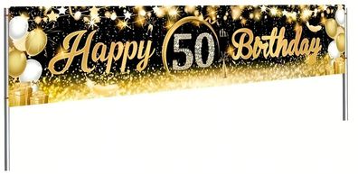 50. Geburtstag Party Banner Schwarz/Gold 40 x 200 cm "Happy Birthday" Deko