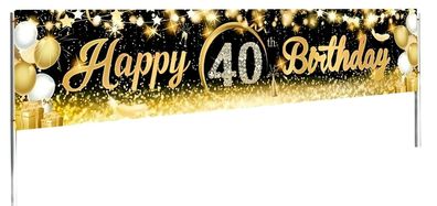 40. Geburtstag Party Banner Schwarz/Gold 40 x 200 cm "Happy Birthday" Deko