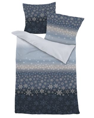 Dormisette Fein Biber Bettwäsche 155x220 Eiskristalle Sterne blau 6264-50