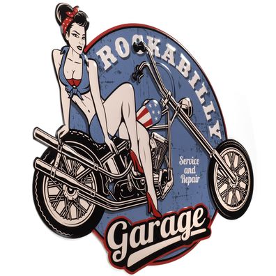 Moritz Blechschild Rockabily Motorrad Blau Frau 60 x 47 Vintage Retro Nostalgie