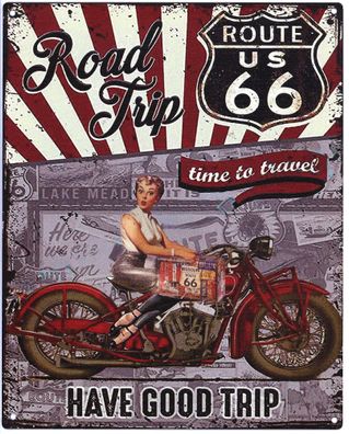 Deko Blechschild Road Trip Route 66 20 x 25 Vintage-Design Metall Schild