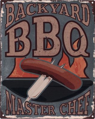 Moritz Blechschild Backyard BBQ Chef 20 x 25 cm Retro Vintage Tin sign Wand